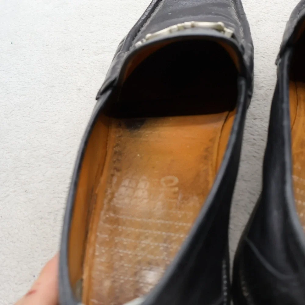 Salvatore Ferragamo Men 9EE Loafers BLK Gancini Leather Slip On Dress Casual VTG